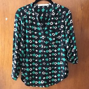 IKAT style print chiffon roll sleeve blouse